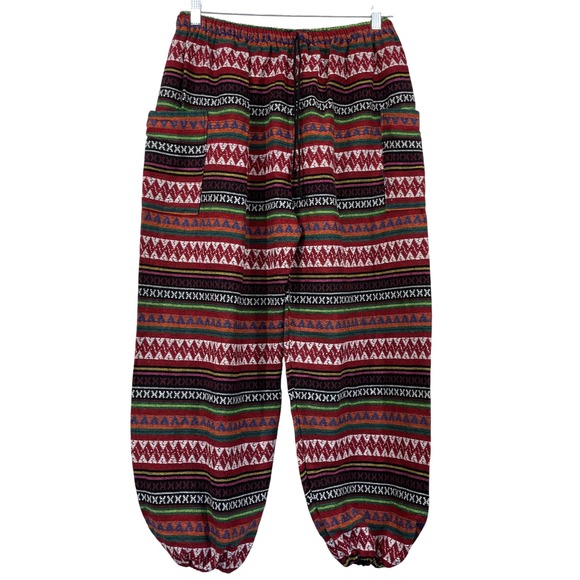 Unbranded Pants - Size L/XL Boho Tribal‎ Striped Cotton Harem Pants Red Pull on Drawstring Joggers